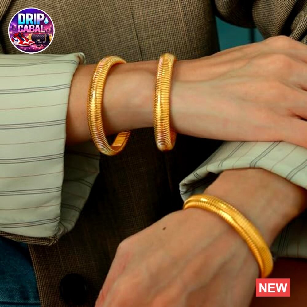 Gold Plated Bangle Bracelet Set Stackable Chunky … - image 5